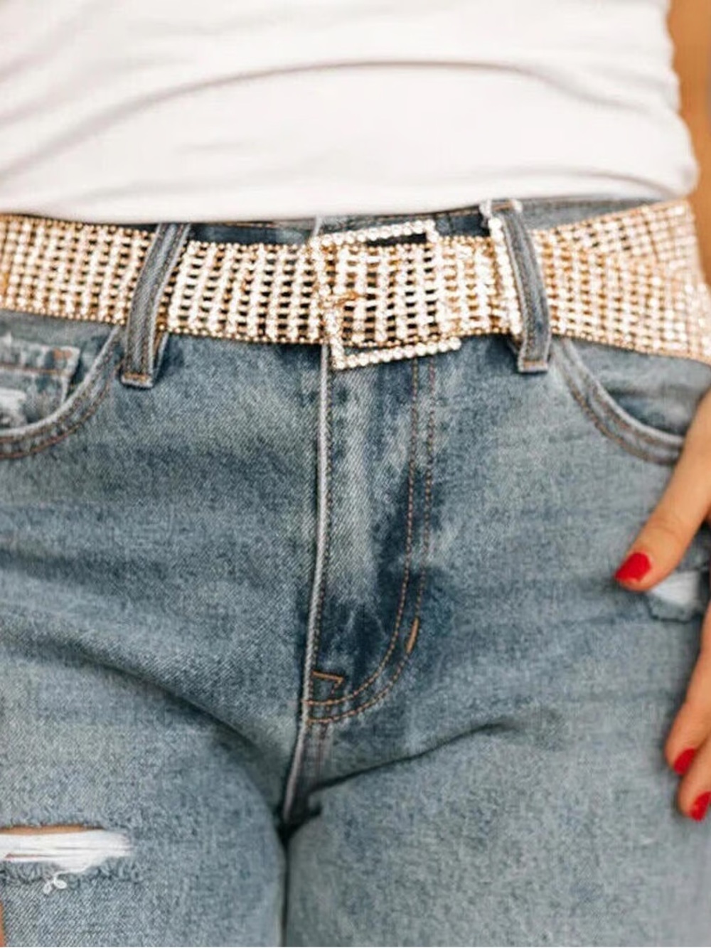 Urban Outfitters Gold Statement Rhinestone Belt - MULTICOLOR, Blue, Red, Green